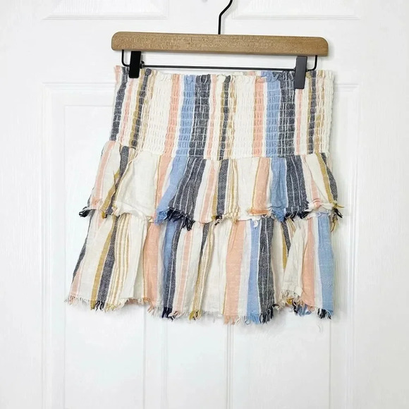 AERIE Size Small Pull On Elastic Waist Tiered Stripe Boho Mini Skirt - Picture 2 of 7